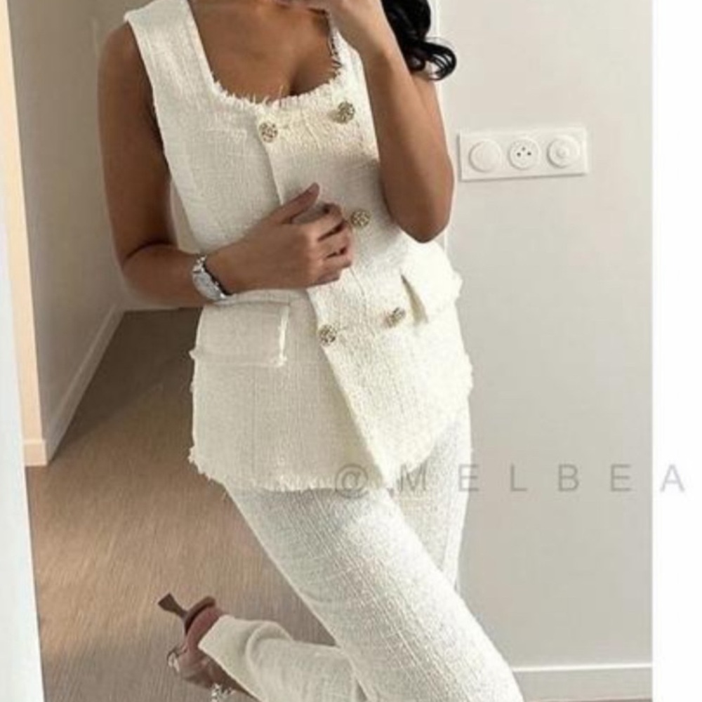 ZARA STRUCTURED METALLIC THREAD LONG VEST